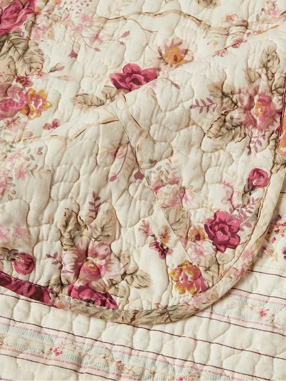 NEW Anthro White Red Floral Cream Queen King Quilt Bedspread Bedding & Sham Set